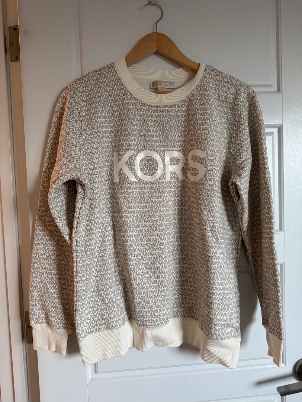 Michael Kors Beige Cream MK Logo Crewneck Sweater